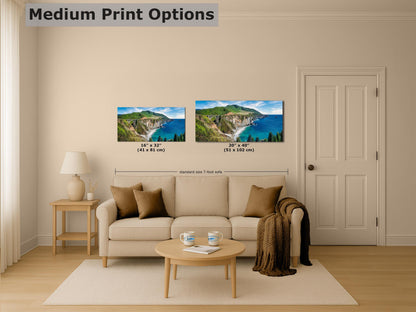 Bixby Bridge Ocean Picture, Big Sur California Coastline Nature Photo Panorama, Relaxation Artwork for Meditation, Office, & House Decor