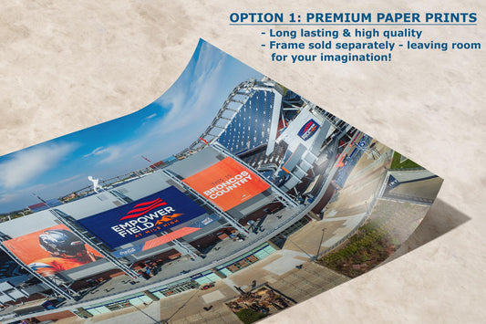 Denver Broncos Football Stadium, Mile High Stadium Denver Colorado Skyline, Sports Decor, Man Cave Art