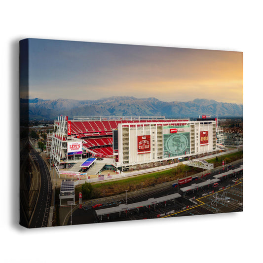 San Francisco 49ers Football Stadium | Levi’s Stadium Bay Area NFL Fan Wall Art | Gold & Red NFL Decor for Man Cave, Office, Dorm Room