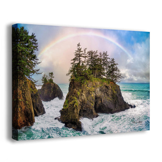 Oregon Coast Ocean Picture, Pacific Northwest Rainbow Nature Photo Relaxation Artwork for Meditation, Apartment, Office & House Décor