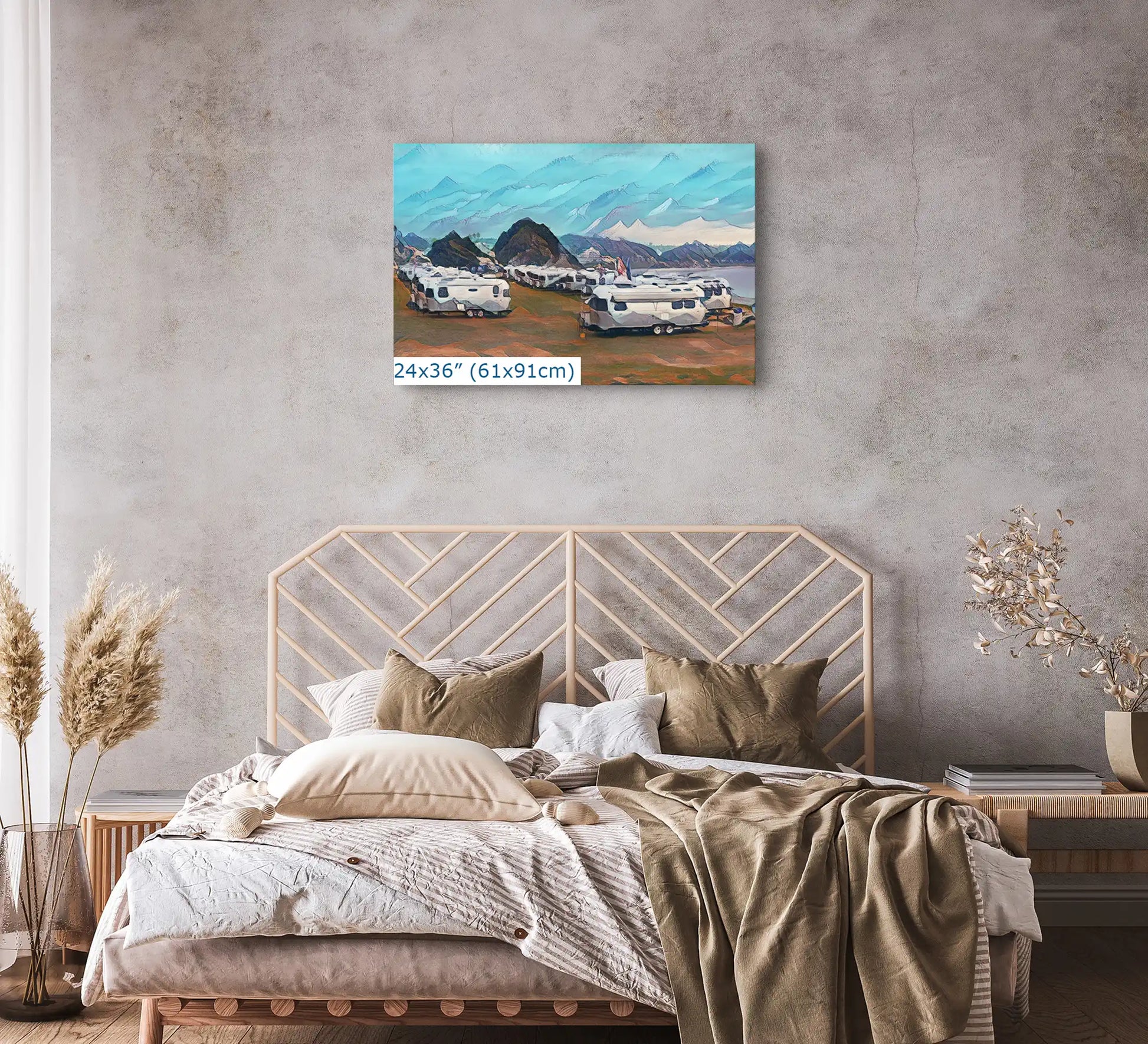 Airstream Rally on the bay mountainscape in 24x36-inch over bed