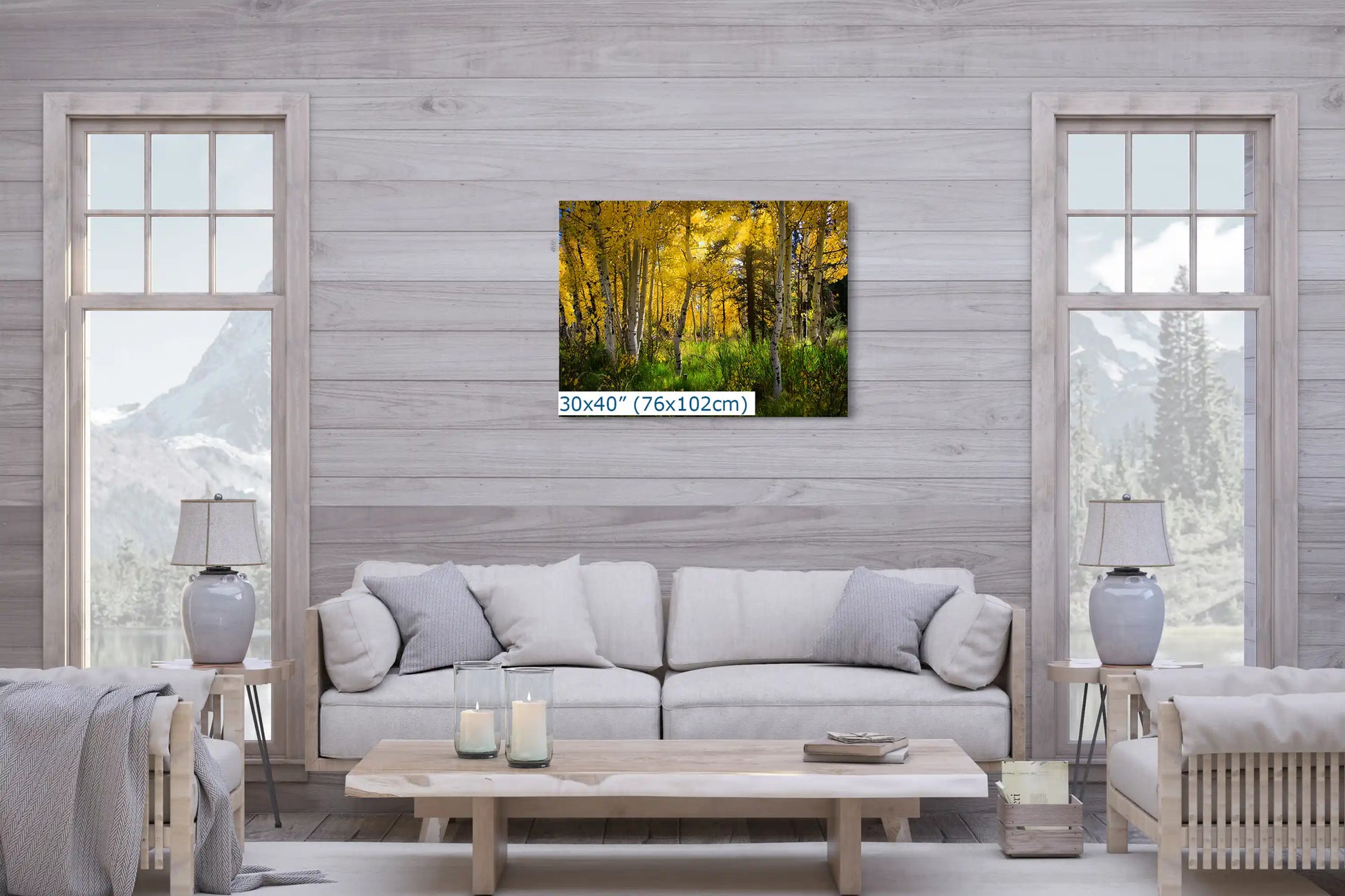 Fall Aspen Trees from Duck Creek, Utah in 30x40-inches over living room couch