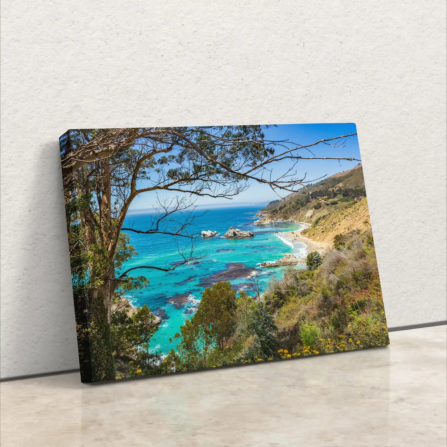 Big Sur California ocean seascape wall art canvas leaning on wall