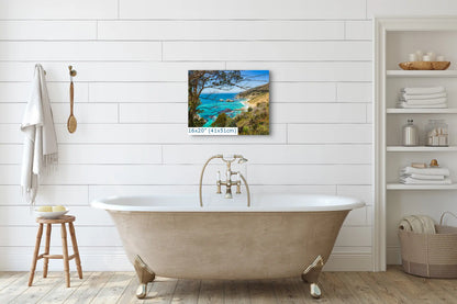 Big Sur California ocean seascape wall art shown in 16x20-inch over bathroom tub