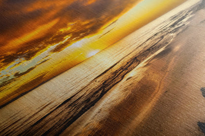 Close-up on the canvas texture of a Hobson Beach sunset, the print's fine details capturing the serene end of a day on the Californian coast.