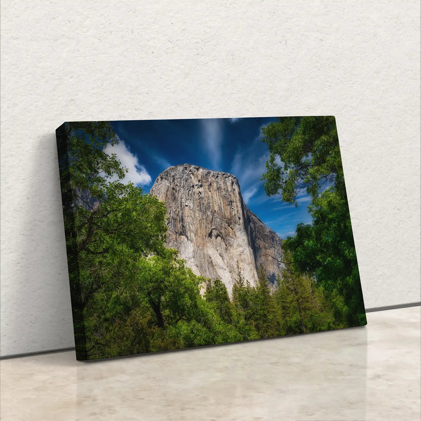 El Capitan in Yosemite, nature landscape wall art, side view canvas print, iconic rock formation, perfect for modern home decoration.