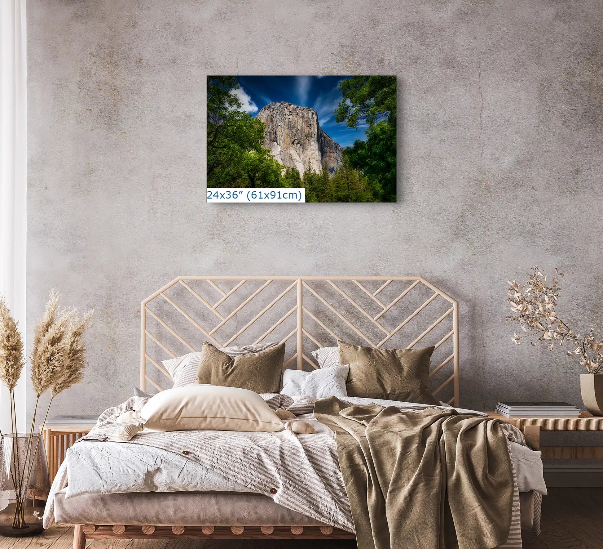 24x36 El Capitan photo in bedroom, Yosemite National Park, nature landscape wall art, modern home decor, peaceful bedroom art.