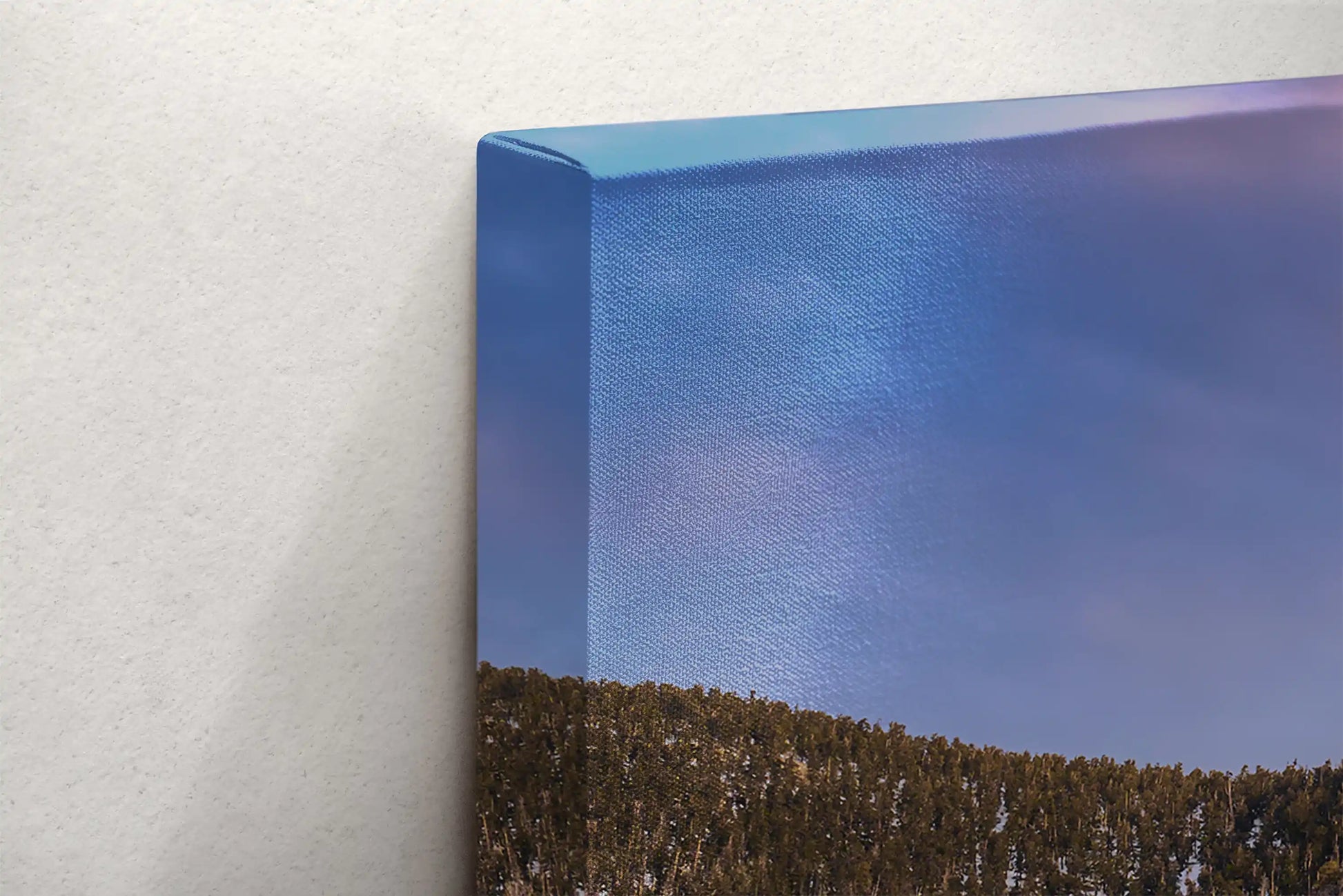 Edge of a canvas print showing a serene twilight sky over Fletcher Peak at Mt Charleston, reflecting the tranquil essence of nature in fine art.