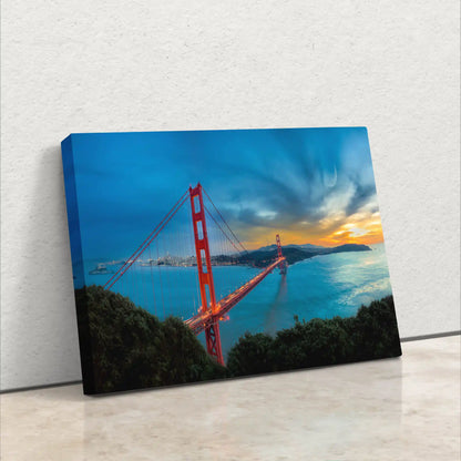 Canvas wall art of Golden Gate Bridge leaning against wall