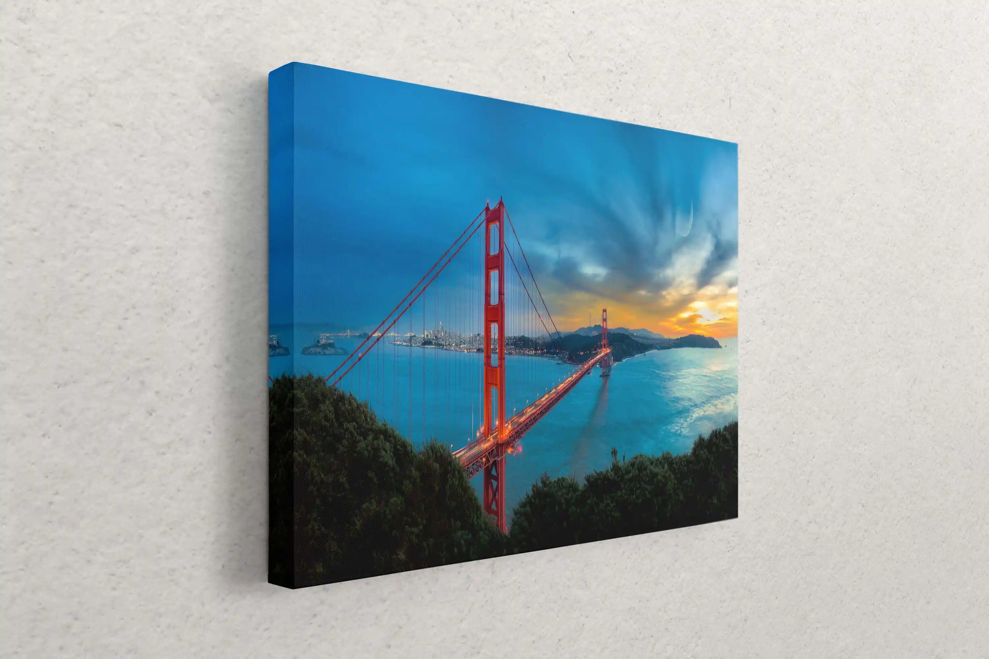 Canvas wall art of Golden Gate Bridge hanging on wall