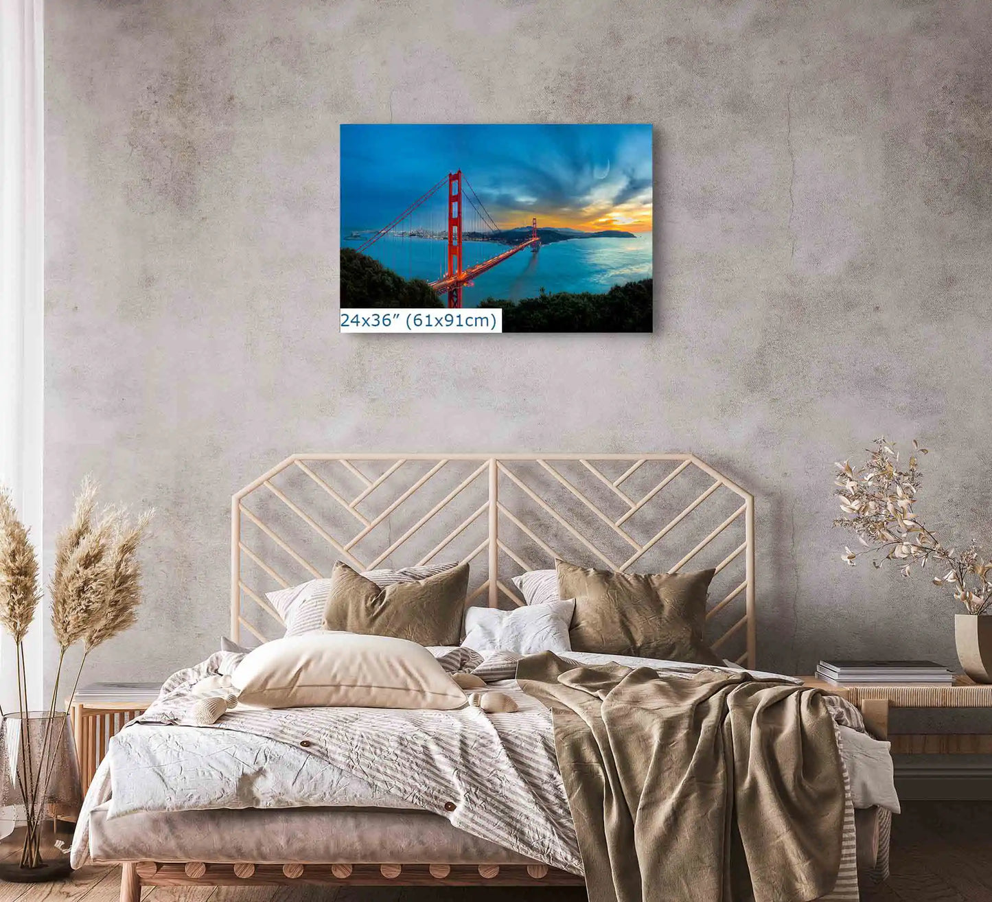 24x36-inch wall art in bedroom of Golden Gate Bridge