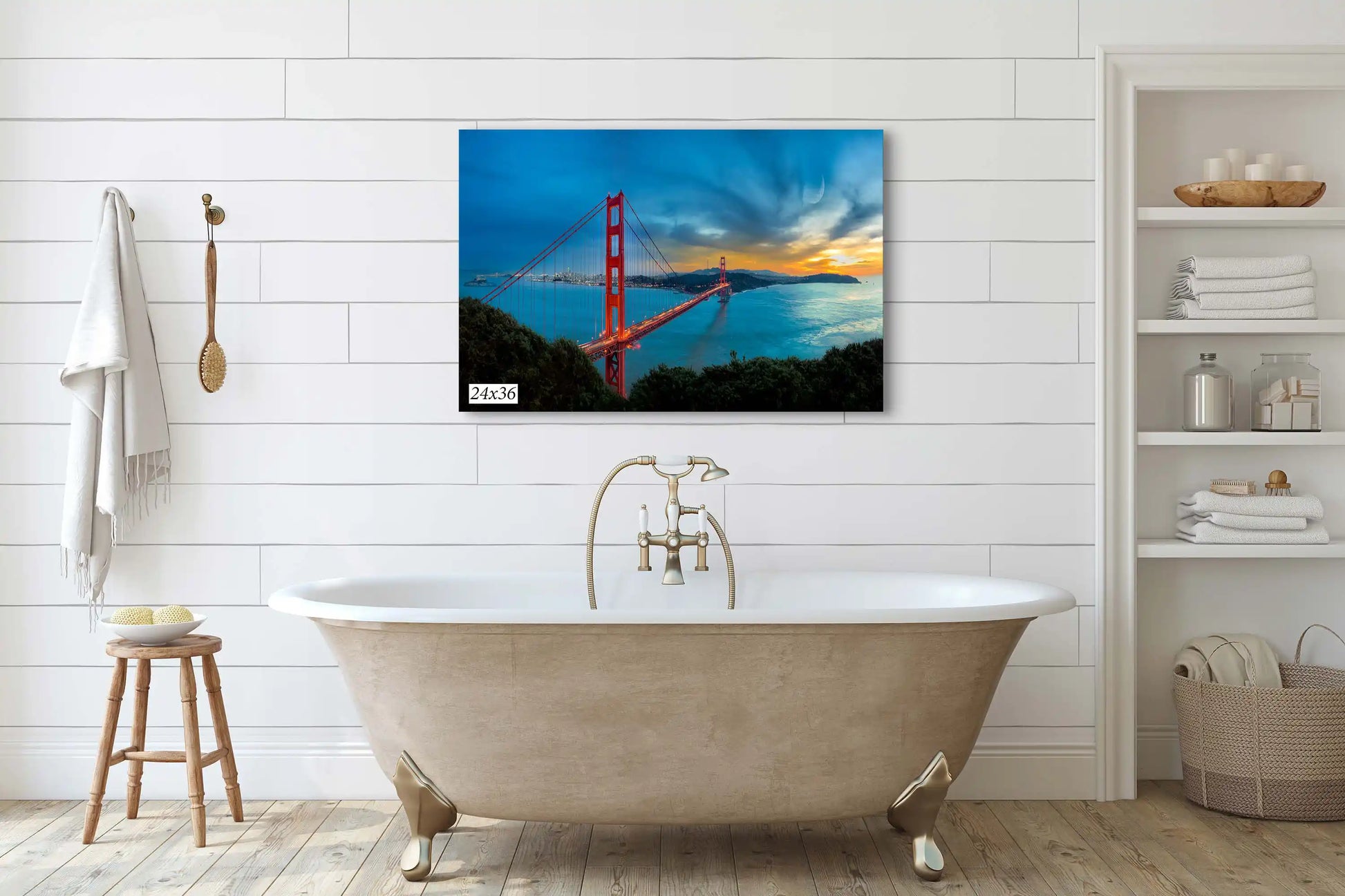 24x36-inch wall art in bathroom of Golden Gate Bridge