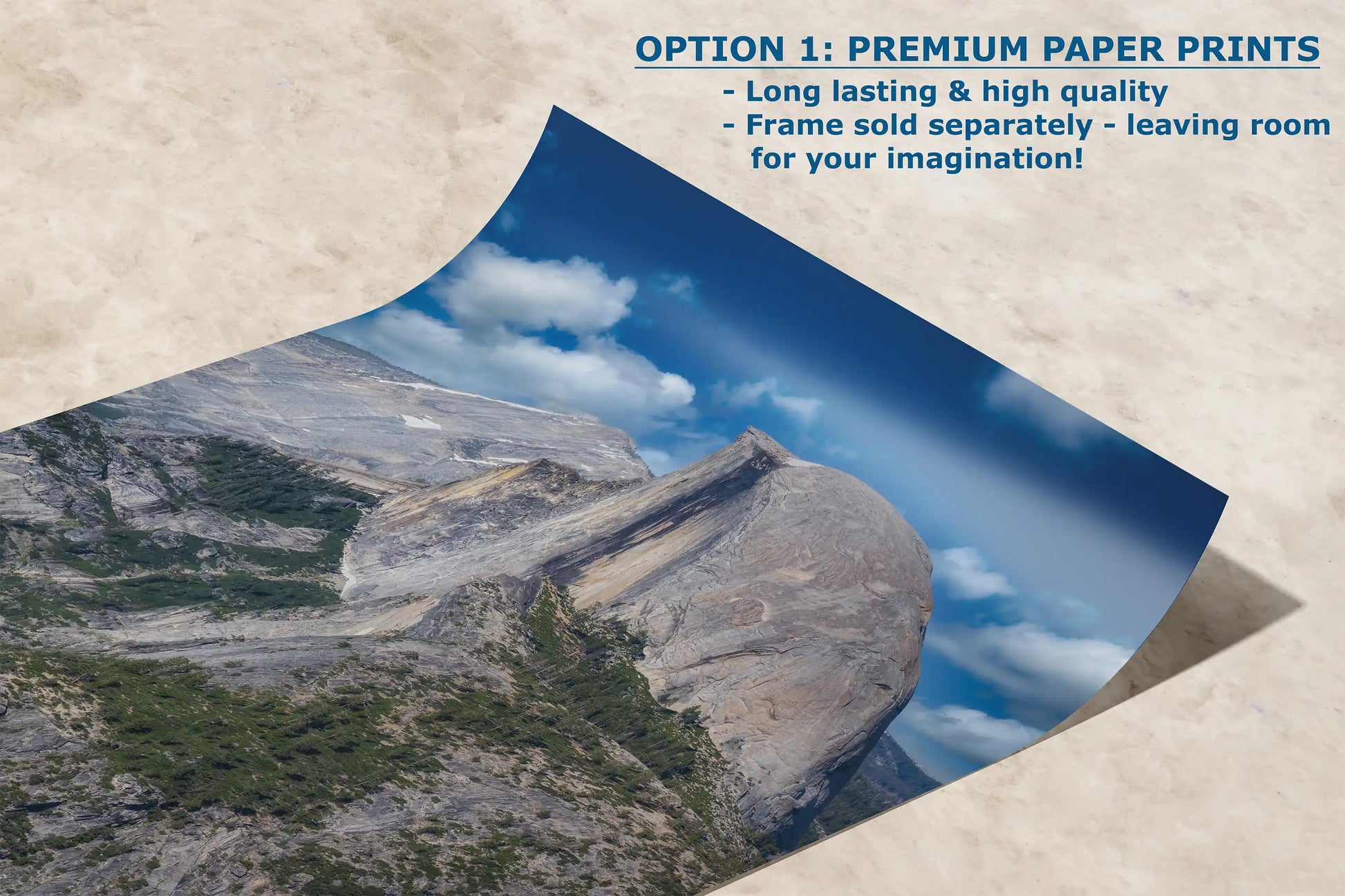 High-quality paper print of Half Dome from Glacier Point, ideal for mountain lovers