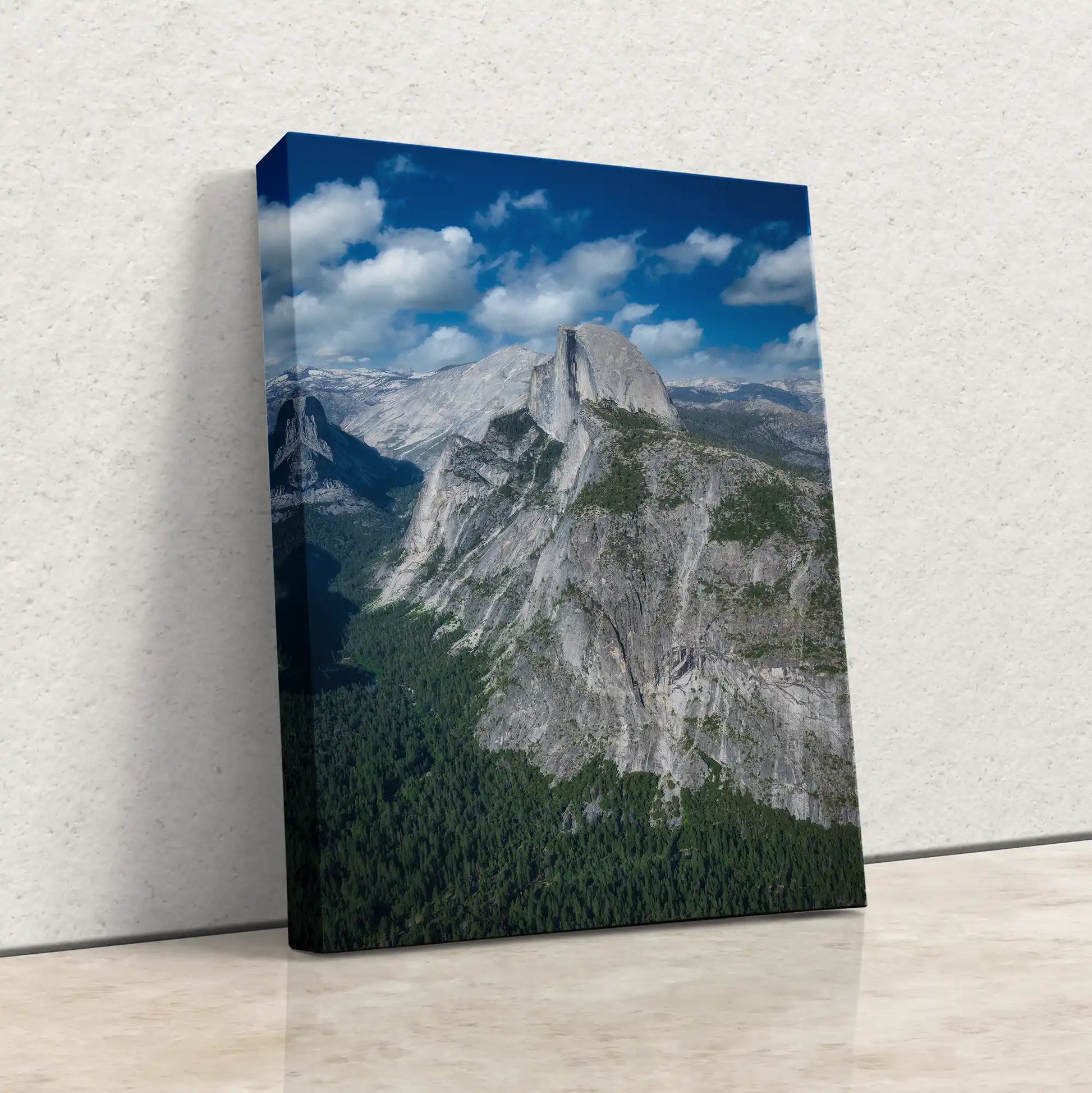 Durable canvas print of Half Dome from Yosemite, expertly captured from an elevated viewpoint, ready-to-hang artwork that brings the beauty of the national park into your home.