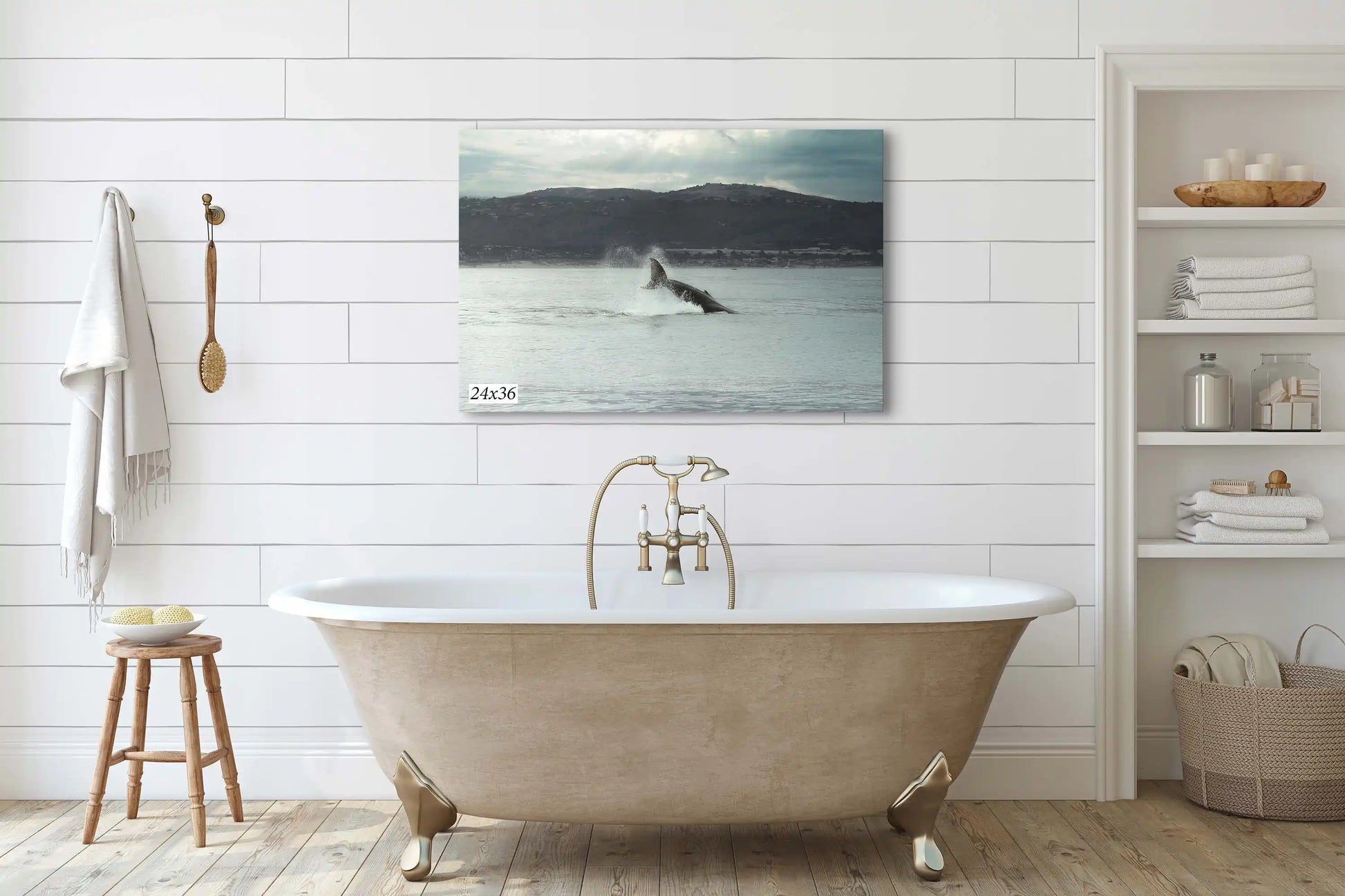 Humpback Whale Fluke as canvas wall decor 24x36-inch in bathroom