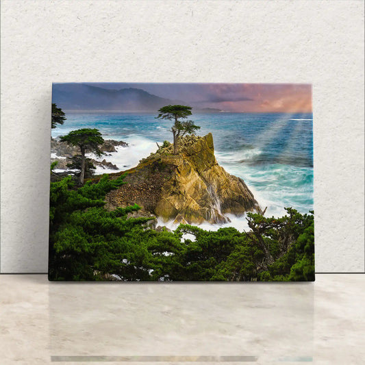 Lone Cypress Wall Decoration leaning against a wall