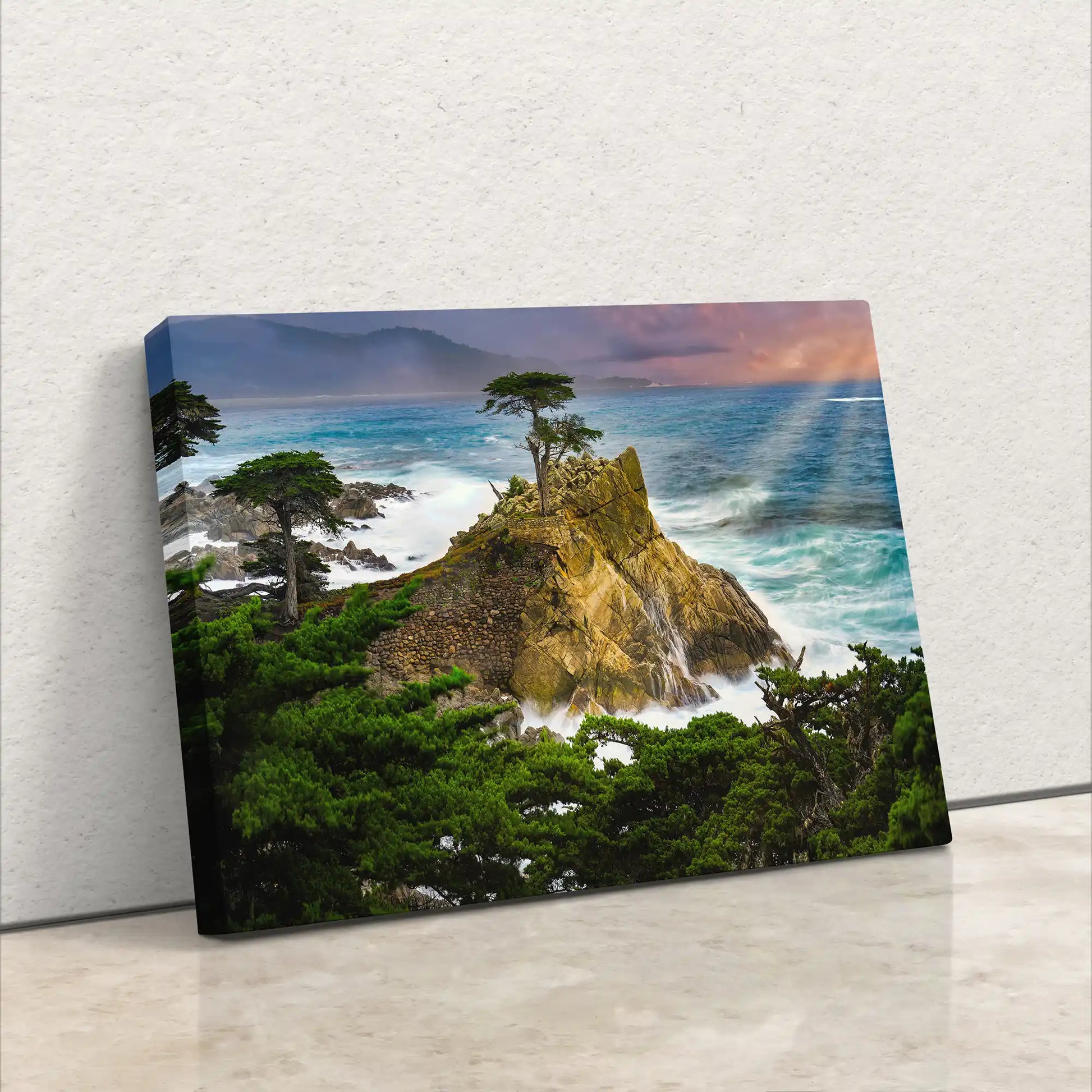 Lone Cypress Wall Decoration leaning against a wall