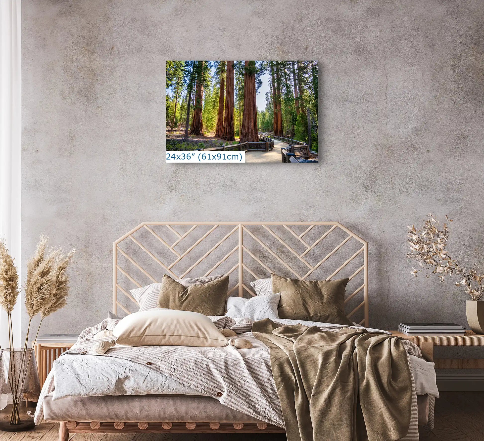 24x36 canvas print of the Giant Sequoia trees along the Mariposa Grove Trail, Yosemite National Park. Adds a serene touch to bedroom decor.