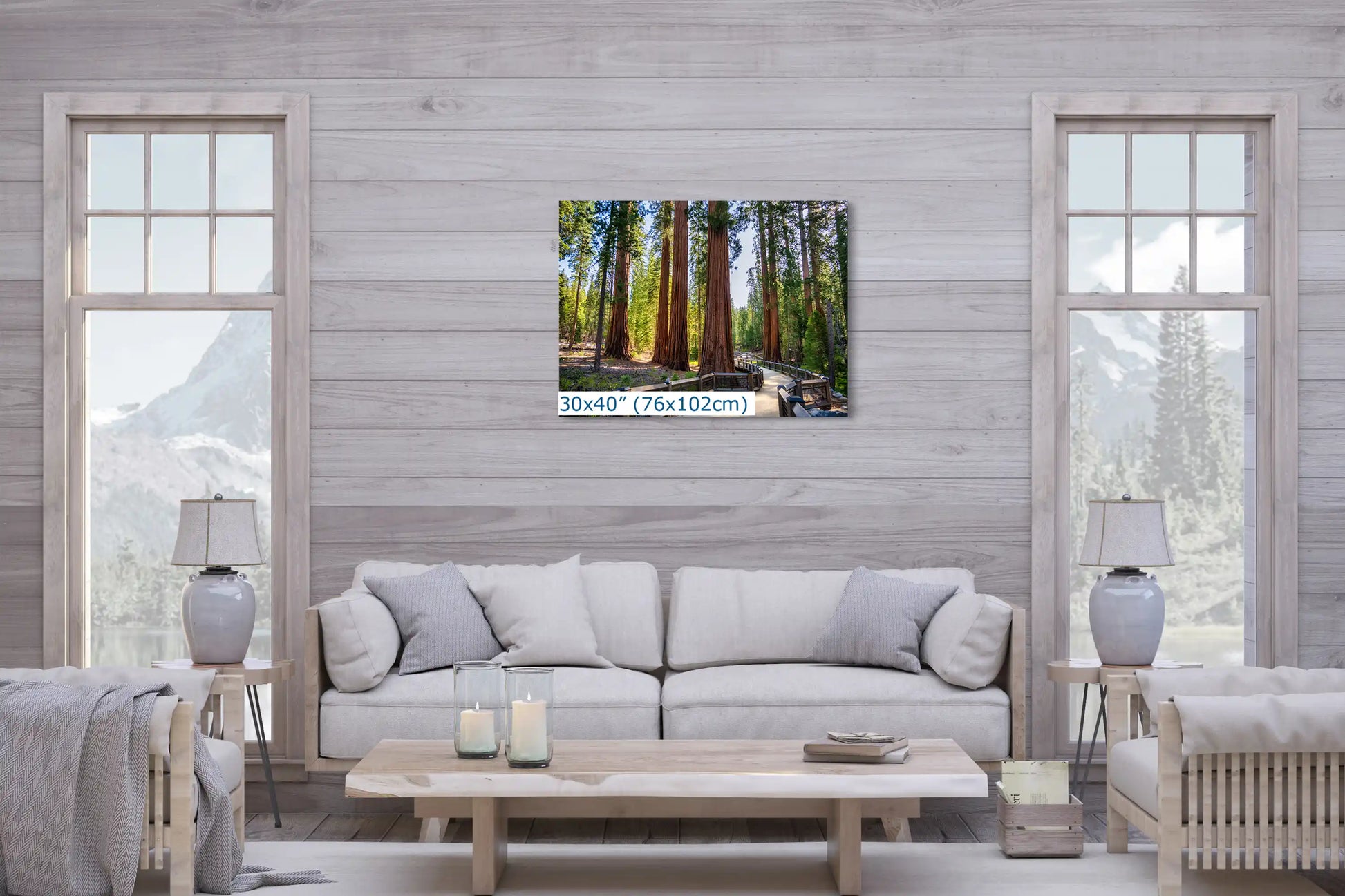 30x40 canvas print of Giant Sequoia trees along the Mariposa Grove Trail, Yosemite National Park. A bold statement piece for any living room.