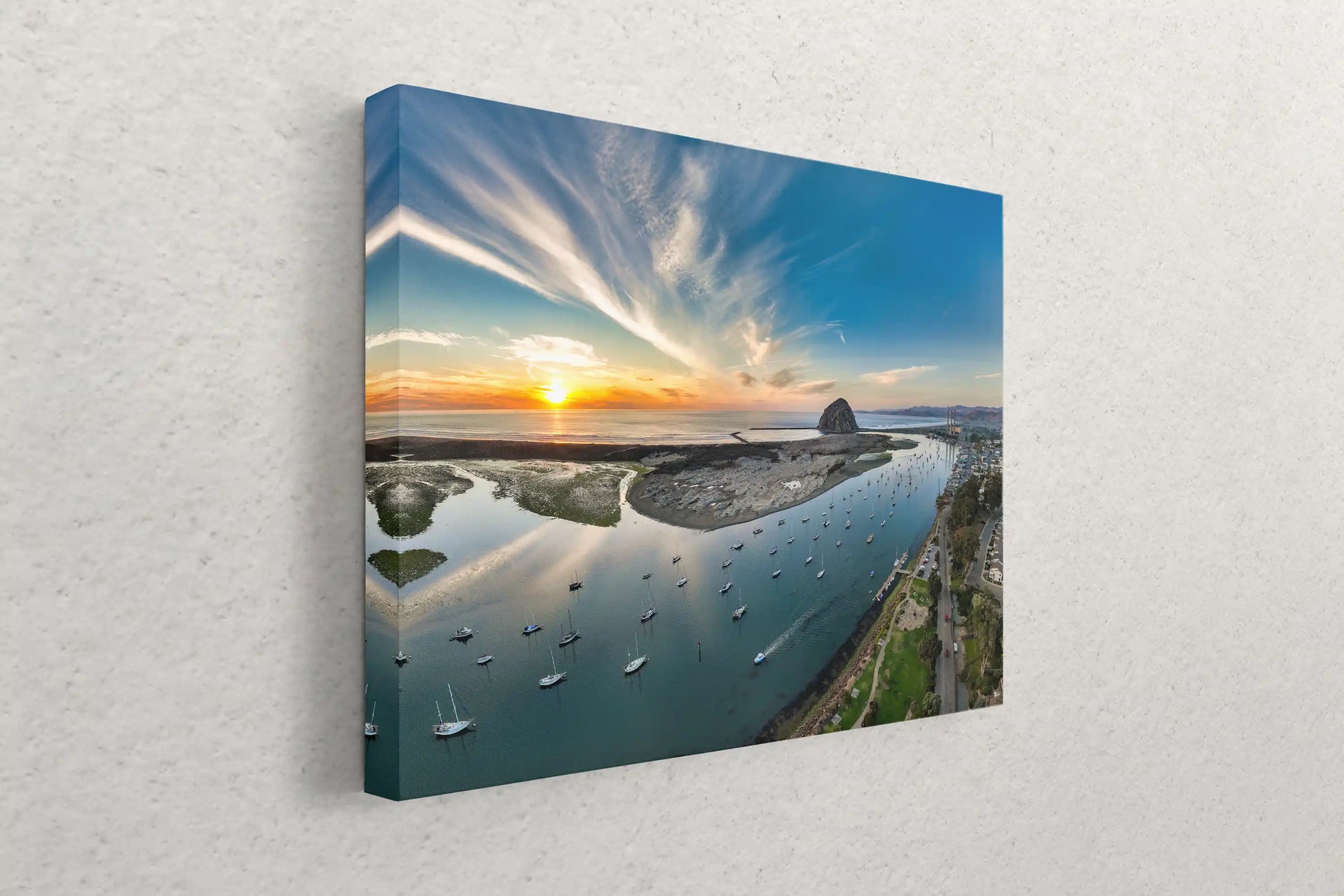 Detailed view of the back of a Morro Bay canvas print, highlighting the sturdy frame and hanging hardware, ready for display in any ocean lover's space.