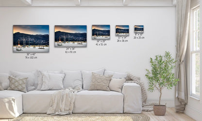 The tranquil Morro Bay harbor at sunrise, captured in various-sized prints, invites a sense of meditative calm into any space.