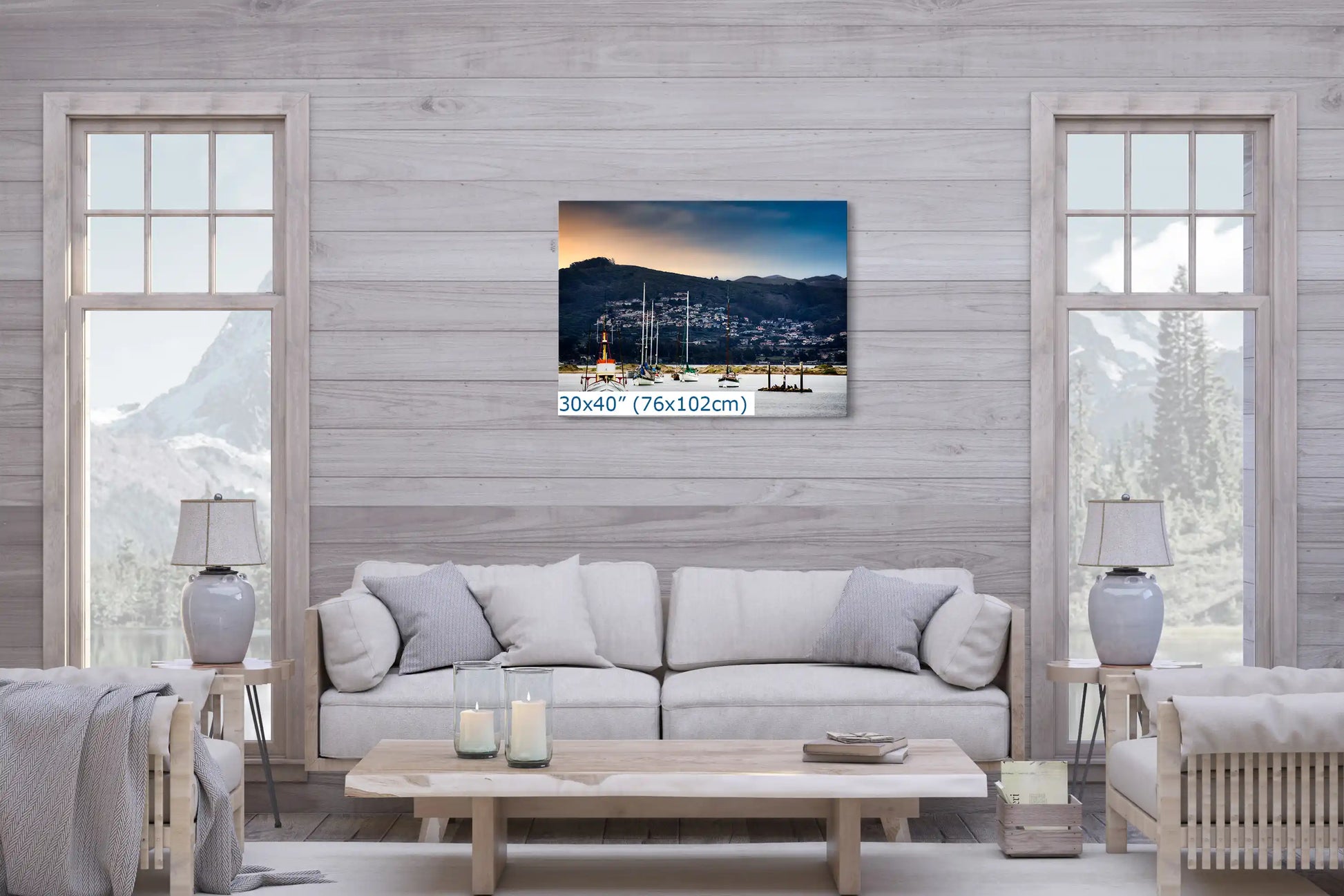 Morro Bay's serene harbor, captured in a 30x40 canvas, anchors a living room with its vibrant, awe-inspiring presence.