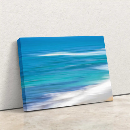 Blue Ocean abstract art on canvas leaning against wall