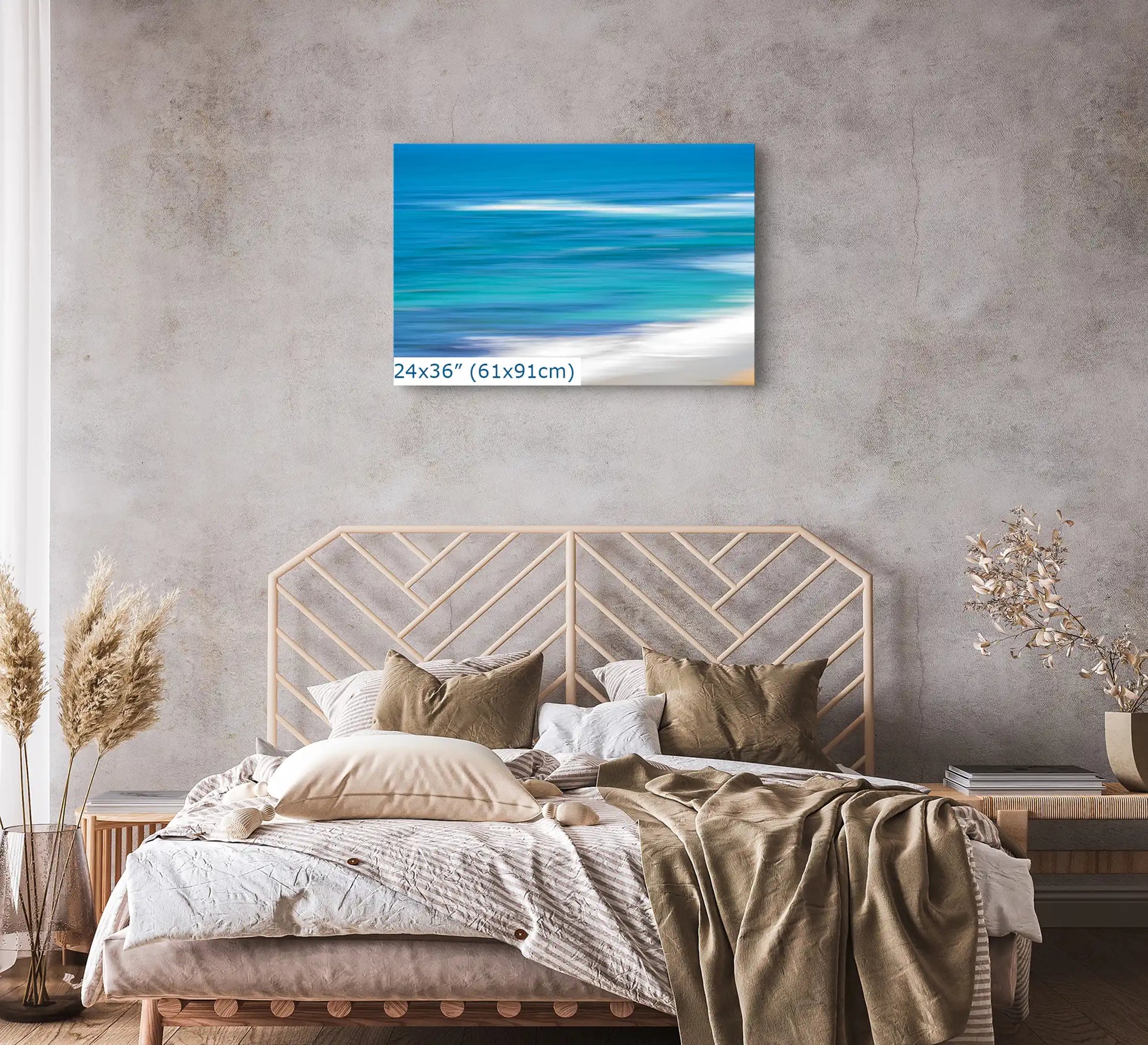Blue Ocean abstract art in 24x36-inches over bed