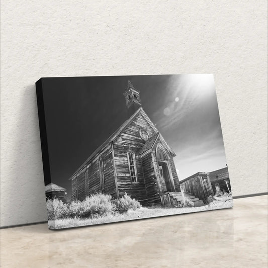 Old West Ghost Town Decor from Church in Bodie, California, Black & White Rustic Cowboy Art, Western Art Wall Pictures in Paper/Canvas/Metal