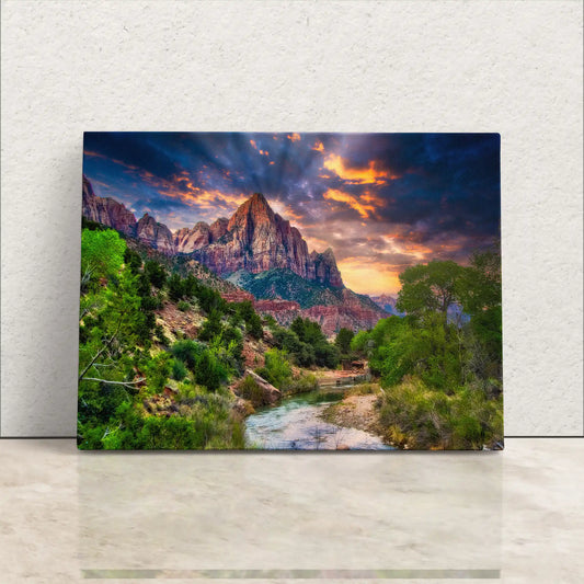 Watchman Mountain Zion Sunset canvas leaning on wall