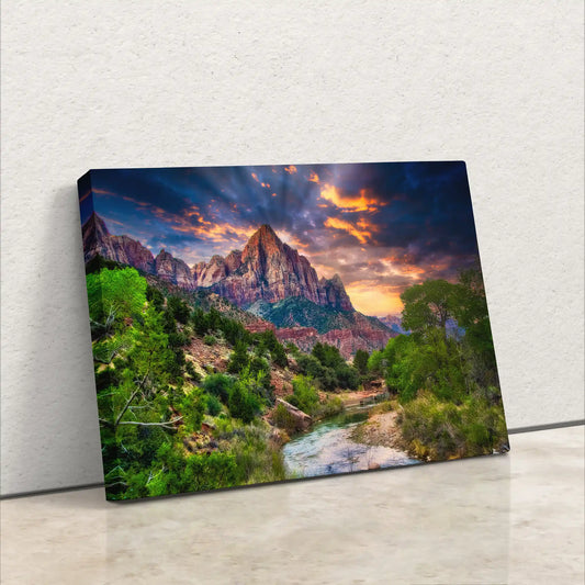 Watchman Mountain Zion Sunset canvas leaning on wall