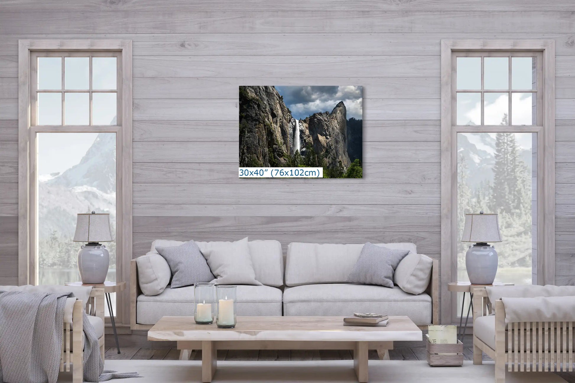 Yosemite National Park Bridalveil Falls canvas wall art, nature landscape photograph, size 30x40 inches, white wall