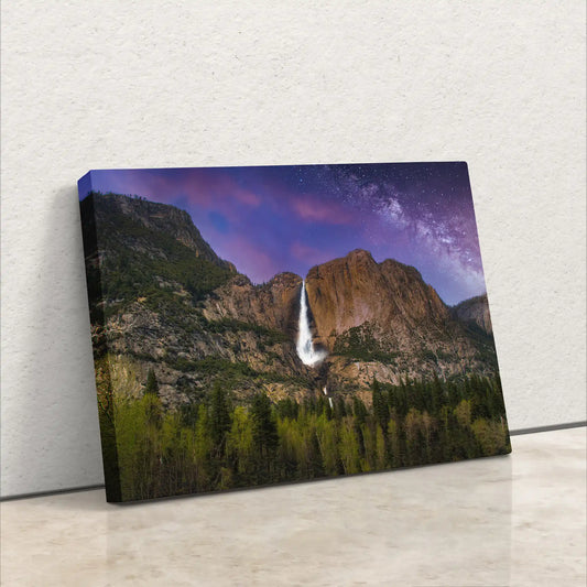 Yosemite Falls at Night Canvas Wall Decor leaning on wall