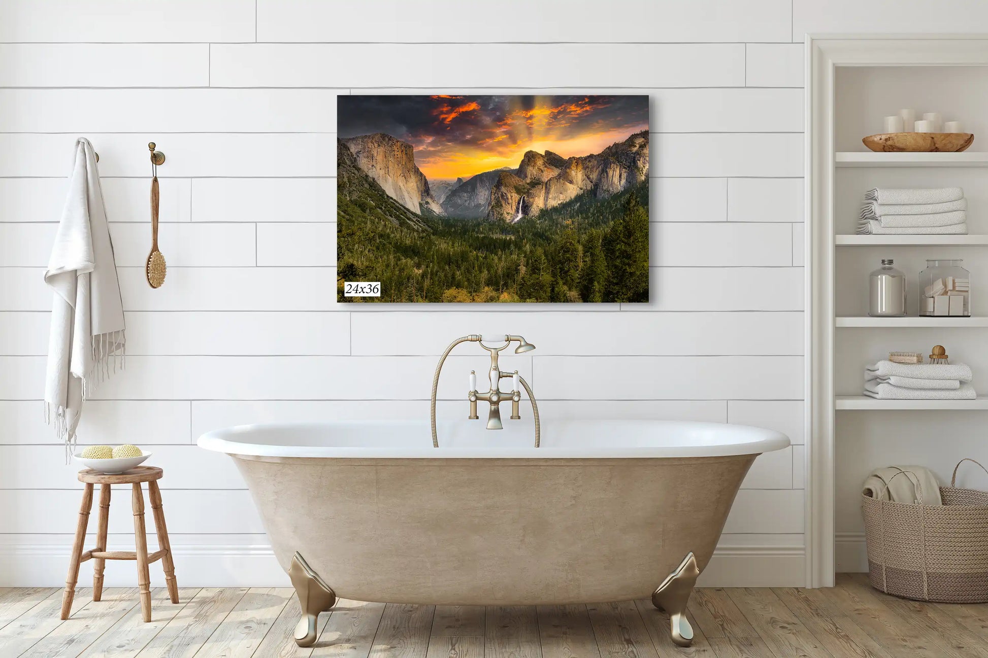 Yosemite Valley from Tunnel View 24x36 print over bathroom tub