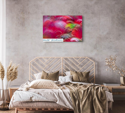 Fall Leaves Abstract Art, Dynamic Red & Pink Minimalist Wall Décor, Modern Impressionist Art, Motion Blur Photograph