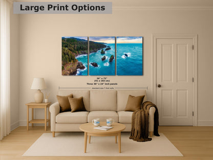 Aerial Oregon Coast Ocean Picture Panorama, Pacific Northwest Nature Photo Relaxation Artwork for Meditation, Apartment, Office & House Décor