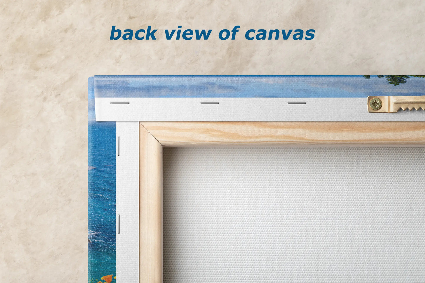 the back view of a picture frame with a painting on it