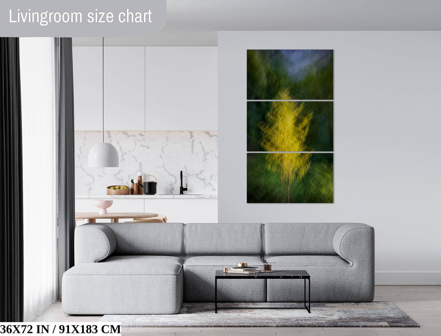 Yellow Gold & Green Tree Wall Art, Abstract Tree Print, Minimalist Décor Impressionist Earthy Greens Housewarming Gift in Paper/Canvas/Metal