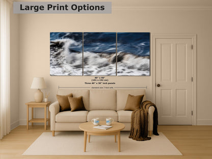 Beach Waves Ocean Picture Impressionist Art Nature Photo, Relaxation Artwork for Coastal Meditation, Office, and House Decor
