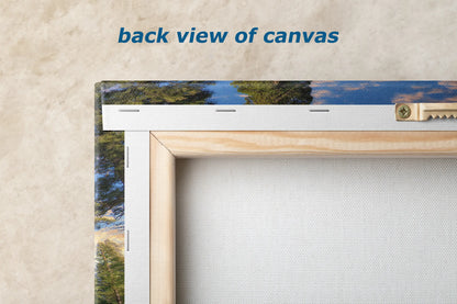 the back view of a picture frame with a picture of trees