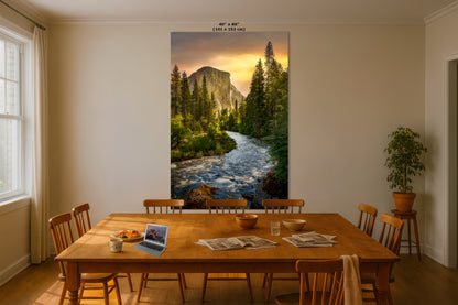El Capitan Yosemite National Park Nature Photo with Merced River, Granite Mountain Picture Relaxation Artwork for Meditation, Dorm, Office, or House Decor