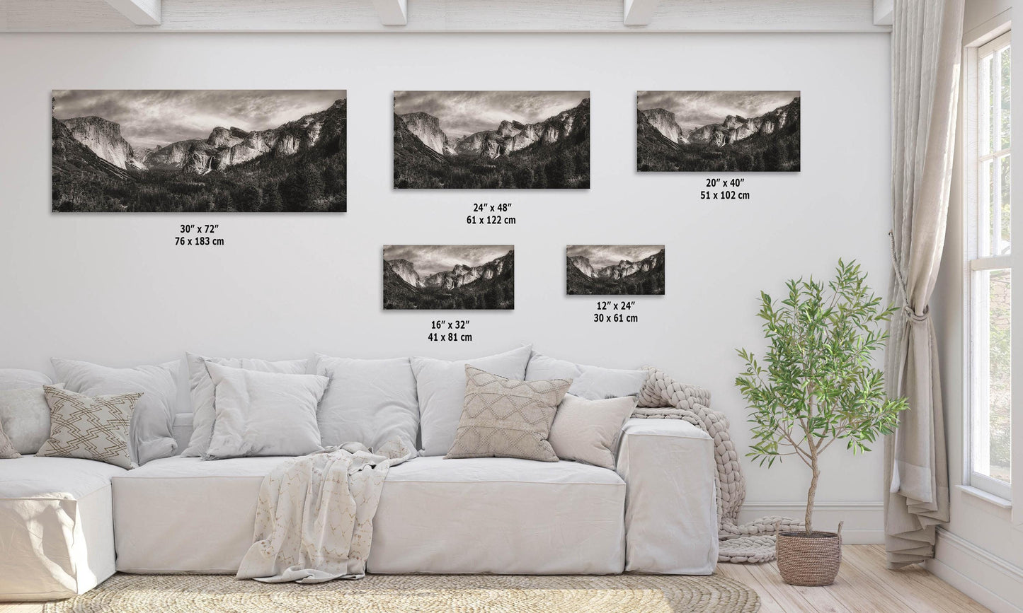 Yosemite Valley National Park Photo Print Mountain Wall Art in Black and White from Tunnel View of El Capitan & Bridalveil Falls