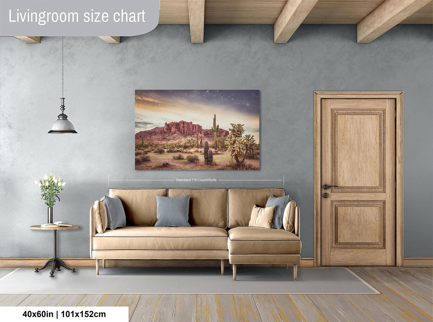 Arizona Desert Saguaro Boho Wall Art, Western Wall Decoration, Superstition Mountains, Lost Dutchman State Park, Paper, Canvas, and Metal