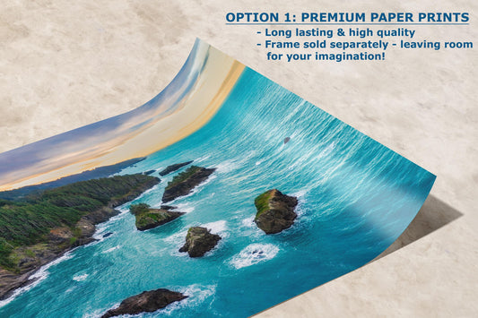 Aerial Oregon Coast Ocean Picture Sunrise, Pacific Northwest Nature Photo Relaxation Artwork for Meditation, Apartment, Office & House Décor