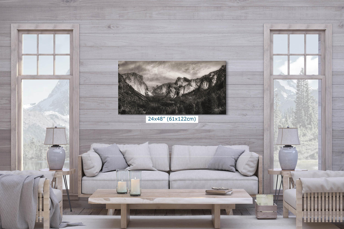 Yosemite Valley National Park Photo Print Mountain Wall Art in Black and White from Tunnel View of El Capitan & Bridalveil Falls