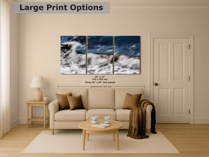Beach Waves Ocean Picture Impressionist Art Nature Photo, Relaxation Artwork for Coastal Meditation, Office, and House Decor