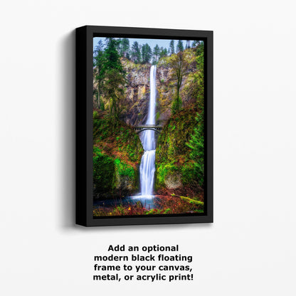 Multnomah Waterfall Picture Nature Photo, Pacific Northwest Oregon Picture Relaxation Artwork, Columbia River Gorge for Meditation, House