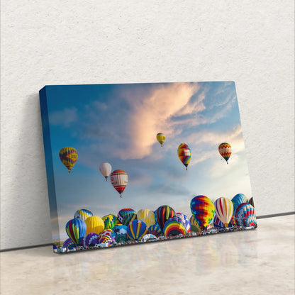 a group of hot air balloons flying in the sky