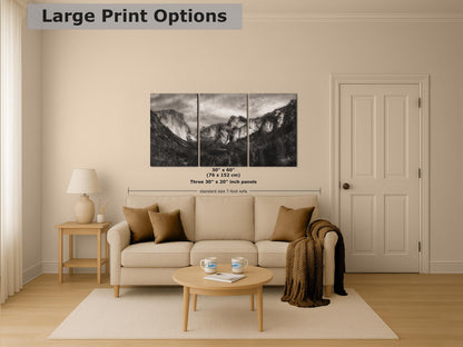 Tunnel View Yosemite National Park Mountain Picture Black and White Nature Photo Relaxation Artwork for Mediation, Office, & House Decor