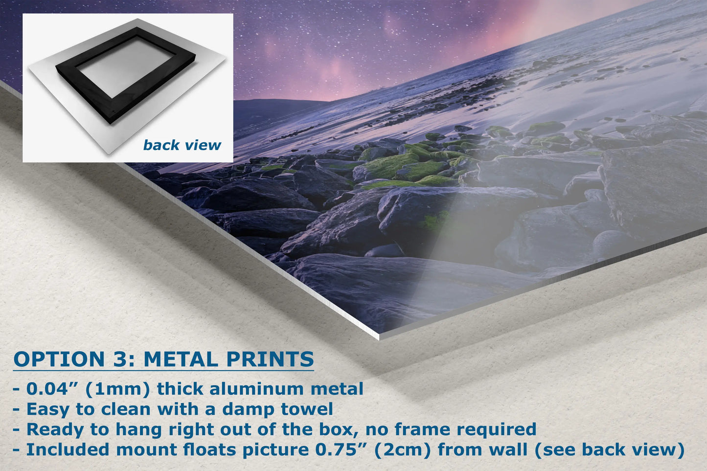 a picture frame with a metal print on it